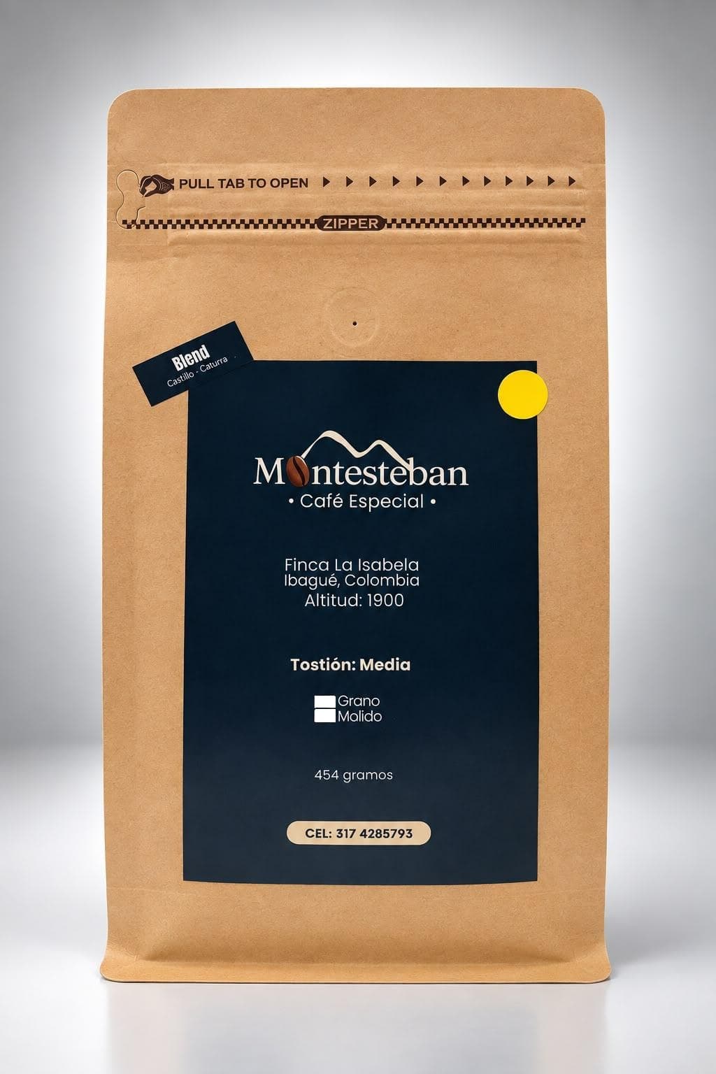 Empaque de café especial Blend Castillo y Caturra Montesteban.