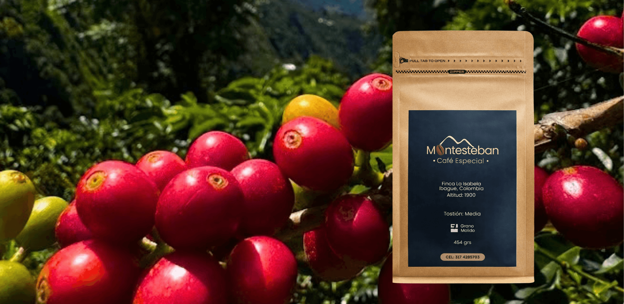 Bolsa de café especial Montesteban en Finca La Isabela, Ibagué.
