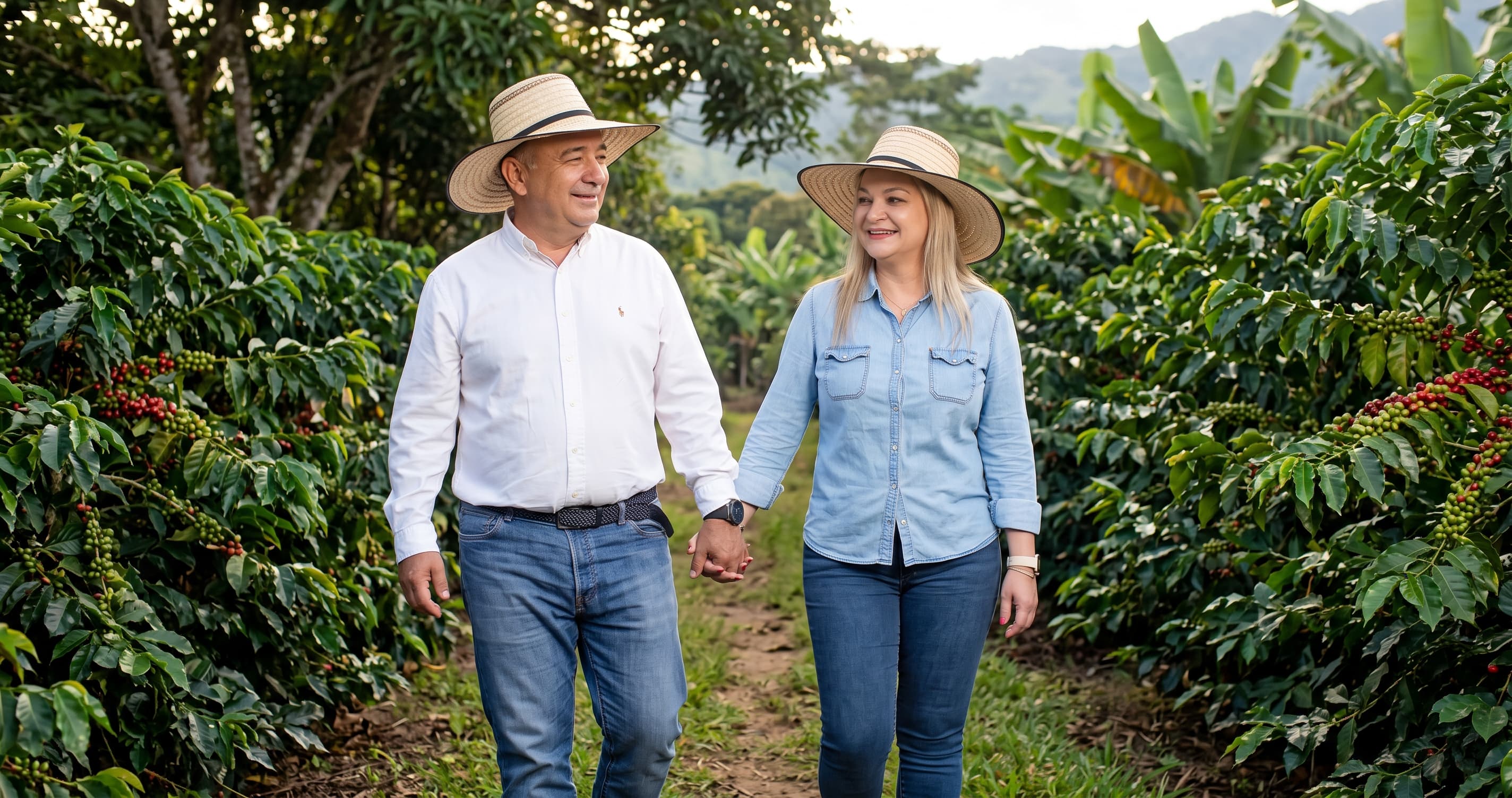 Orlando y Liliana en el cafetal de Finca La Isabela, Montesteban Café.